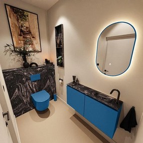 MONDIAZ TURE-DLUX 100cm toiletmeubel Jeans. EDEN wastafel Lava positie rechts. Met 1 kraangat. TUREDX100JEAR1LAV