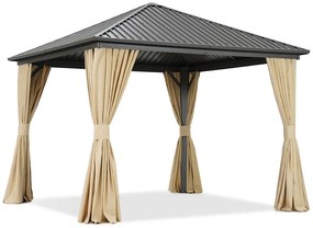 Metalen tuinhuisje Sardinië 3x3 met gordijnen Garden Point beige