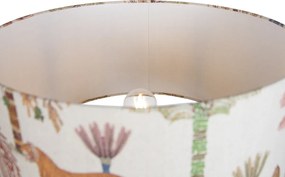 Vloerlamp hout tripod met multicolor kap met dierenprint 50cm - Lou