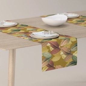 Dekoria Rechthoekige tafelloper, gekleurde bladeren op mosterdgele achtergrond, 40 x 130 cm