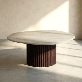 Organische Salontafel Travertin Walnoot - 80 X 70cm.