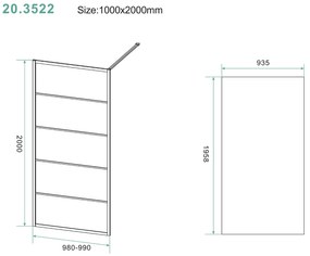 Mueller Skyline inloopdouche 100x200cm mat zwart raster 8mm NANO