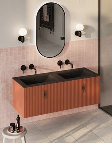 Muebles Raya badmeubel ribbelfront 120cm terracotta met zwarte wastafel zonder kraangat