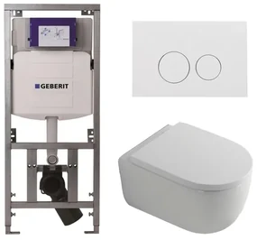 QeramiQ Dely Swirl Toiletset - 36.3x51.7cm - Geberit UP320 Burda inbouwreservoir - 35mm zitting - glans witte bedieningsplaat - ronde knoppen - wit glans 0701131/SW706186/SW1000767/SW1026256