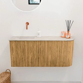 Mondiaz Joya DLux 90cm toiletmeubel ronding rechts oak met wastafel faye links zonder kraangat ostra
