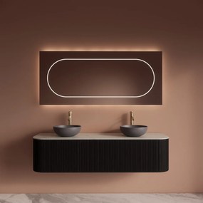 Gliss Design Alluro badmeubel ribbelfront met ronding links/rechts 160cm black en wit marmer toppaneel