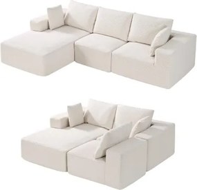 VEVOR Modulaire Sofa L-vormige Hoekbank met Hoogwaardig Veerkrachtig Schuim en Hoogwaardig Gestoffeerde Corduroy Bank (Laadvermogen 545 kg / 265 cm Lang) met Kussens voor Woonkamer Appartement Beige