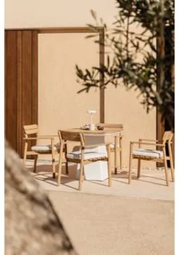 Set Van 90x90 Cm Vierkante Tafel In Aluminium En Teakhout Inkeri En 4 Tuinstoelen Met Armleuningen In Hout Saira Teakhout - Sklum