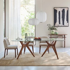 Rechthoekige tafel van glas en notenhout, Maricielo