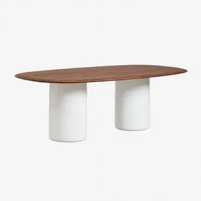 Ovalen Eettafel Van Mdf En Cement Lysander Donker Eiken Bruin & Helder Wit & 220 X 110 Cm - Sklum