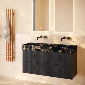 Muebles Murcia badmeubel ribbelfront 120cm antraciet met Portoro Gold wastafel zonder kraangaten