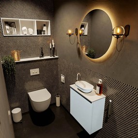 Mondiaz Fowy toiletmeubel 50cm clay met lichtgrijze waskom links en kraangat