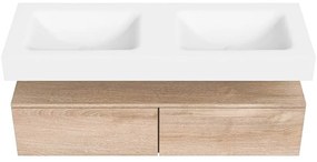 Zaro Alan badmeubel 130cm washed oak 2 lades met vrijhangende wastafel cloud dubbel zonder kraangat talc