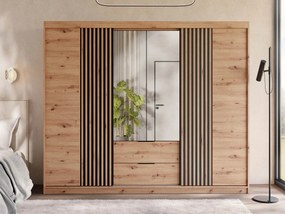 Kledingkast Honolulu 247, Artisan eiken, Zwart, 213x250x60cm, 217 kg, Kledingkast deuren: Schuivend, Met scharnieren