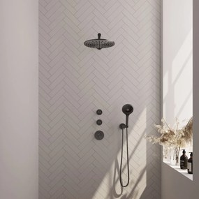 Brauer Gunmetal Edition complete inbouw regendouche met 3 standen handdouche, rechte wandarm en hoofddouche 30cm set 8 gunmetal geborsteld PVD