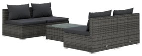 vidaXL 5-delige Loungeset met kussens poly rattan grijs