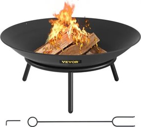 VEVOR Vuurkorf Buiten 55,5 cm Diameter Vuurschaal Zwart Geschilderd Koolstofstaal Outdoor Fire Bowl met 2-in-1 Functionele, Basis en Brandhoutstok Toegepast in Tuinen Patio's Parken Achtertuinen enz