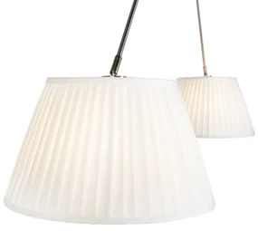 Stoffen Eettafel / Eetkamer Hanglamp staal met plisse kappen crème 35 cm 2-lichts - Blitz Klassiek / Antiek E27 cilinder / rond rond Binnenverlichting Lamp