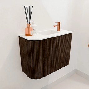 Mondiaz Joya 50cm toiletmeubel ronding links walnut met wastafel faye rechts 1 kraangat talc
