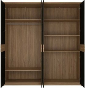 Kledingkast Melenou 103, Stirling eik, Zwart, 215x206x65cm, 261 kg, Kledingkast deuren: Met scharnieren