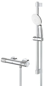 GROHE Grohtherm 1000 Performance Doucheset - thermostatische douchekraan - met rozetten - met glijstangset - 60cm - ronde handdouche - 2 straalsoorten - gladde doucheslang - chroom 34834001