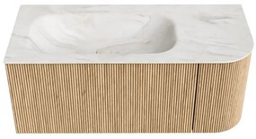 Mondiaz Kurve-dlux 105cm badmeubel ronding rechts oak met 1 lade en deur en wastafel big small links zonder kraangat ostra