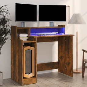 vidaXL Bureau met LED-verlichting 97x90x45 cm hout gerookt eiken