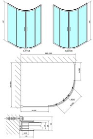 Polysan Easy Black kwartronde douchecabine 100x80cm zwart mat