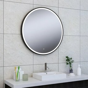 Wiesbaden Maro spiegel rond met LED, dimbaar en spiegelverwarming 100 cm mat zwart 38.4172