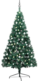 vidaXL Kunstkerstboom met LED's en kerstballen half 150 cm groen