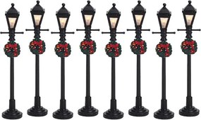 Lemax - 'Gas Lantern Street Lamp' - Set van 8 stuks - Verlicht accessoire - Exclusief adapter (werkt ook op batterijen)