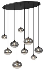 Eettafel / Eetkamer Moderne hanglamp zwart met smoke glas 9-lichts - Jia Modern G9 bol / globe / rond ovaal Binnenverlichting Lamp