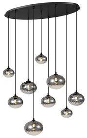Eettafel / Eetkamer Moderne hanglamp zwart met smoke glas 9-lichts - Jia Modern G9 bol / globe / rond ovaal Binnenverlichting Lamp