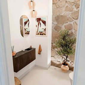 Mondiaz Joya DLux 90cm toiletmeubel walnut met wastafel faye rechts 1 kraangat lava