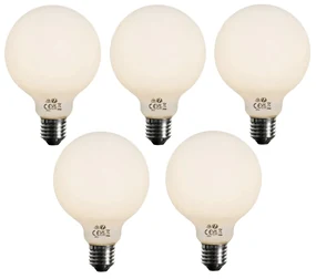 Set van 5 E27 dimbare LED lamp opaal G95 5W 450 lm 3000K