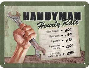 Metalen bord Handyman - Hourly rate, (20 x 15 cm)