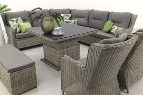 Sandigo lounge dining set met bijzetbank + 2x dining tuinstoel