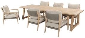 4 Seasons Outdoor Julia low dining set van geborsteld teak met Noah tafel 300 x 100 cm      houtkleur weerbestendig