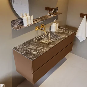 Mondiaz Vica DLux badmeubel 130cm rust 2 lades met wastafel lava midden zonder kraangat