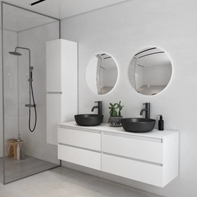 Fontana Proma badkamermeubel 160cm met zwarte waskommen en LED spiegels mat wit