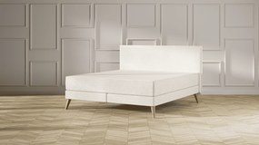 Emma Signature Boxspring Bed 180x210 - Beige - Strepen Hoofdbord - Beukenhout Pootjes