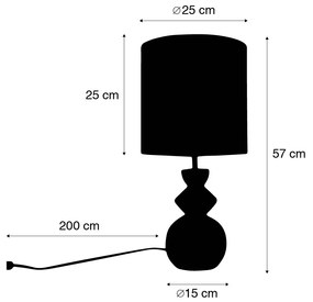 Design tafellamp wit velours kap geel met goud 25 cm - Alisia Design E27 rond Binnenverlichting Lamp