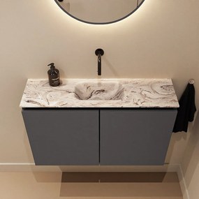 Mondiaz Ture DLux toiletmeubel 80cm dark grey met wastafel glace midden zonder kraangat