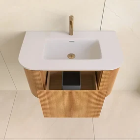 Lambini Designs Eleganza rond badmeubel 80cm acacia met ribbelfront en wastafel met kraangat