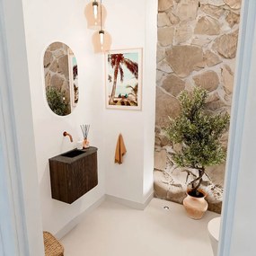 Mondiaz Joya DLux 50cm toiletmeubel ronding rechts walnut met wastafel faye links zonder kraangat lava