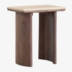 Casilda Travertijn En Acaciahouten Bijzettafel Travertine & 35 X 25 X 45 Cm - Sklum