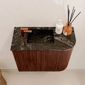 Mondiaz Joya DLux 50cm toiletmeubel ronding rechts ruby met wastafel faye links 1 kraangat lava