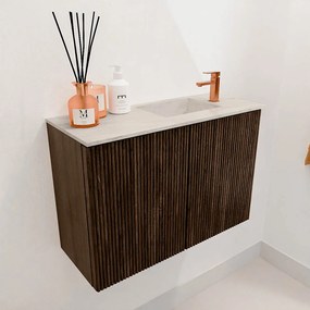 Mondiaz Joya DLux 60cm toiletmeubel walnut met wastafel faye rechts 1 kraangat ostra