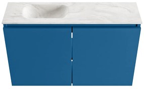 Mondiaz Ture DLux toiletmeubel 80cm jeans met wastafel ostra links met kraangat