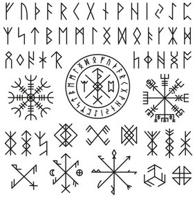 Ilustratie Futhark viking norse. Runic design icons,, LadadikArt